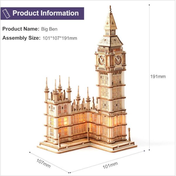 Big Ben maqueta ensamblaje madera ROLIFE 220 pcs - Imagen 2