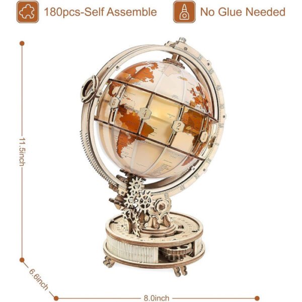 Globo luminoso de madera mecánico ensamblado ROBOTIME - Imagen 6