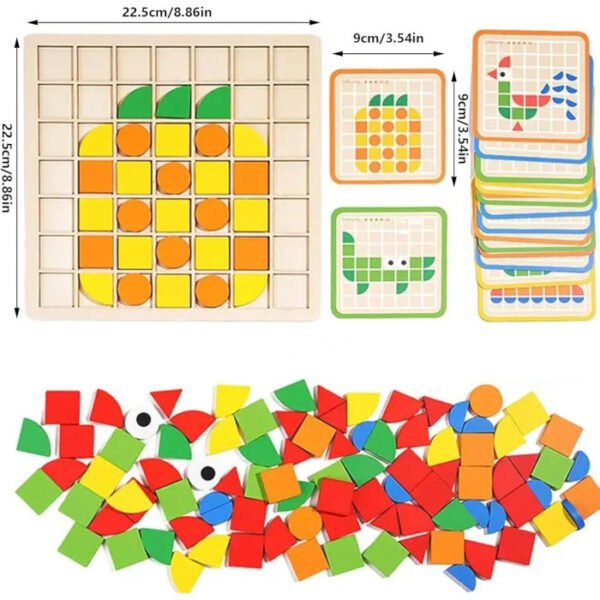 Juguete Montessori Tangram 120 Bloques de madera con Formas  y Tarjetas - Imagen 3