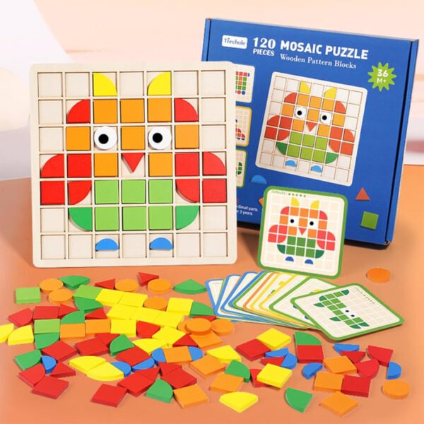 Juguete Montessori Tangram 120 Bloques de madera con Formas  y Tarjetas