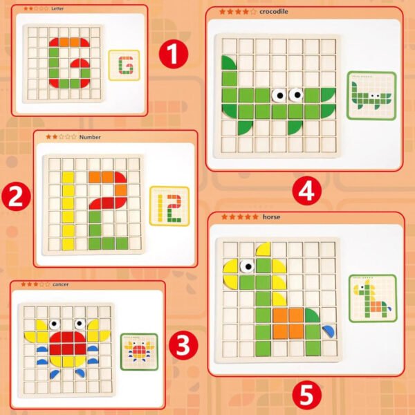Juguete Montessori Tangram 120 Bloques de madera con Formas  y Tarjetas - Imagen 2