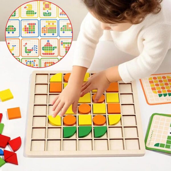 Juguete Montessori Tangram 120 Bloques de madera con Formas  y Tarjetas - Imagen 4