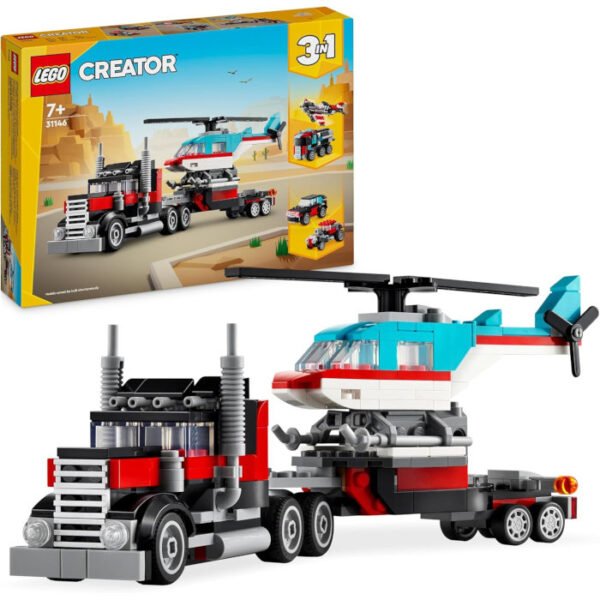 3 en 1 Camión con helicóptero, avión de Hélices, bólido y coche SUV de LEGO