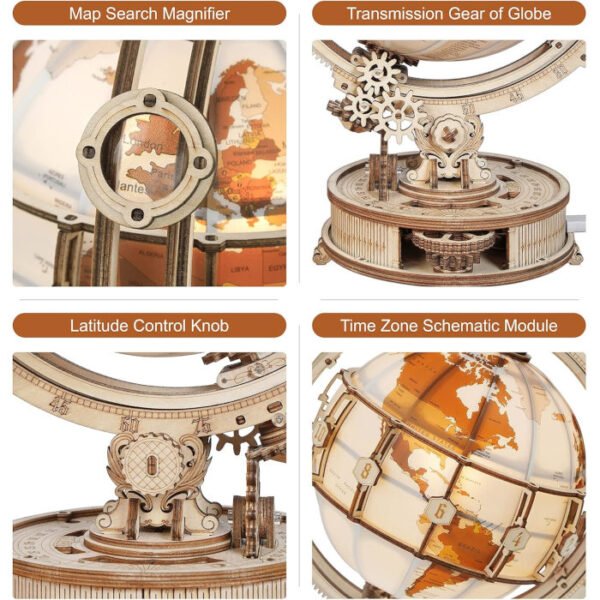 Globo luminoso de madera mecánico ensamblado ROBOTIME - Imagen 4