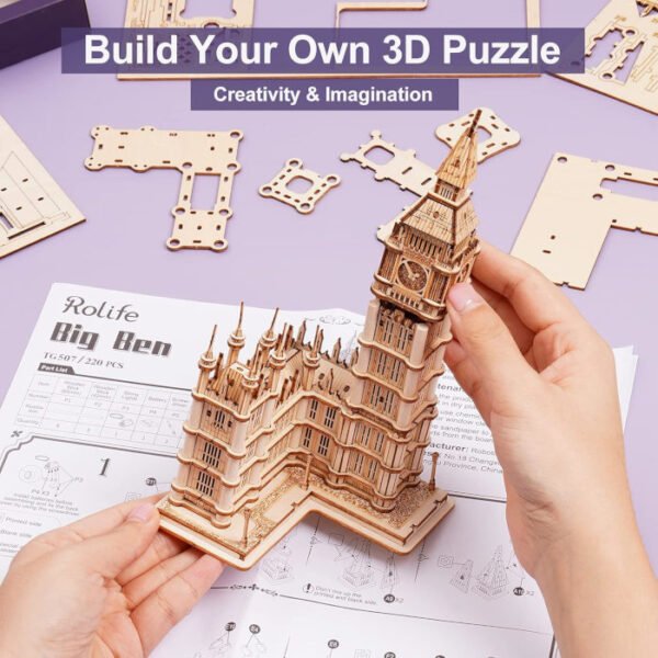 Big Ben maqueta ensamblaje madera ROLIFE 220 pcs - Imagen 5
